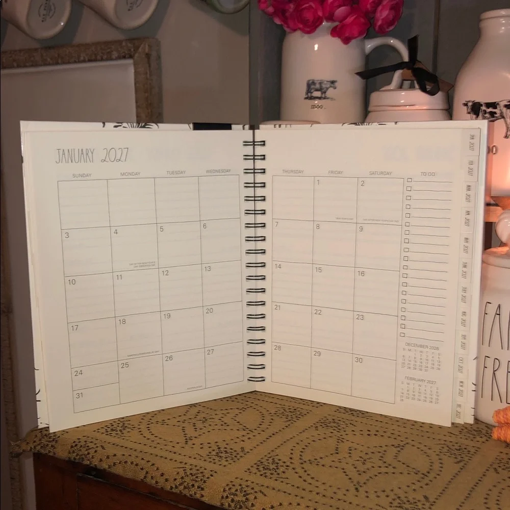 Rae Dunn 2027 Spiral 17 Month Planner August 2026-December 2027 (Flowers)
